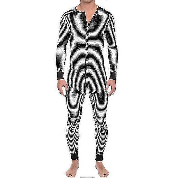 رجالي قطعة واحدة مخطط بيجامة بذلة كم طويل مريح بدلة نوم