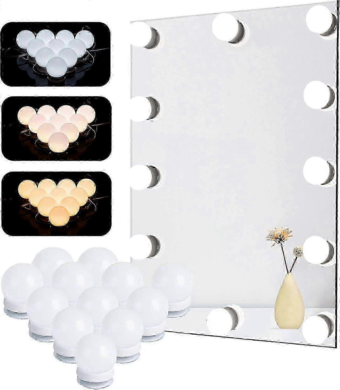 Mirror Light, 12 Bulb Hollywood Led Light Kit 3 Colours 10 Brightness Levels With Adapter (Mirror Not Included)