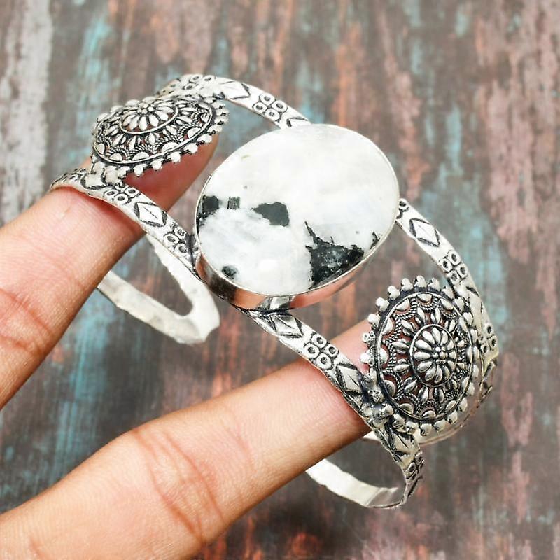 Bracciale regolabile fatto a mano in argento sterling 925 con pietra preziosa di luna arcobaleno, unico nel suo genere