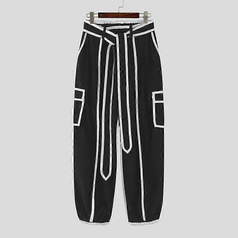 INCERUN Autumn Spring Men Casual Elastic Waist Stitching Belt Long Harem Pants Trousers 