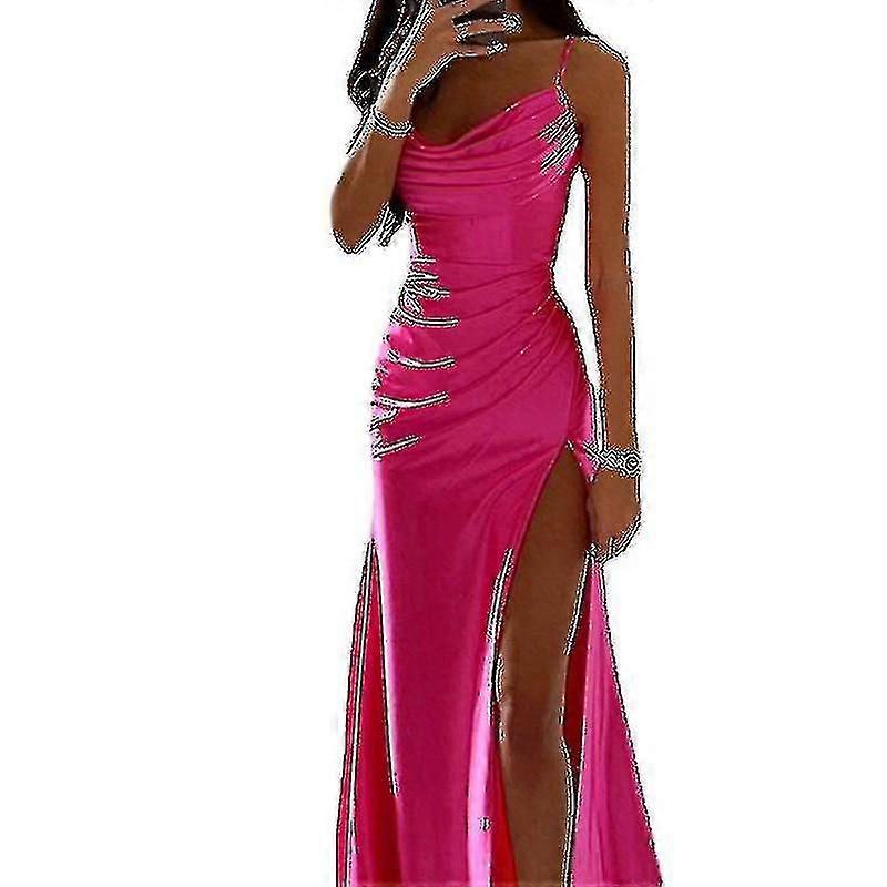 Kadın Uzun Maxi Elbiseler Cowl Boyun Gece Elbisesi Kolsuz Saten Slip Elbise Parti Casual