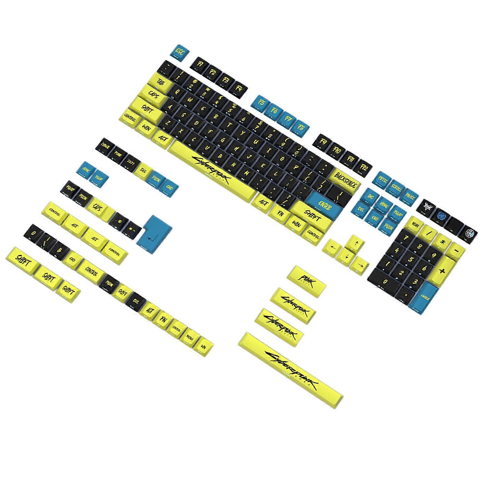 Cyber punk Theme Keycaps 146Keys Original Height PBT Keycaps for Mechanical Keyboard Sublimation Customs Keycap  Yellow Black