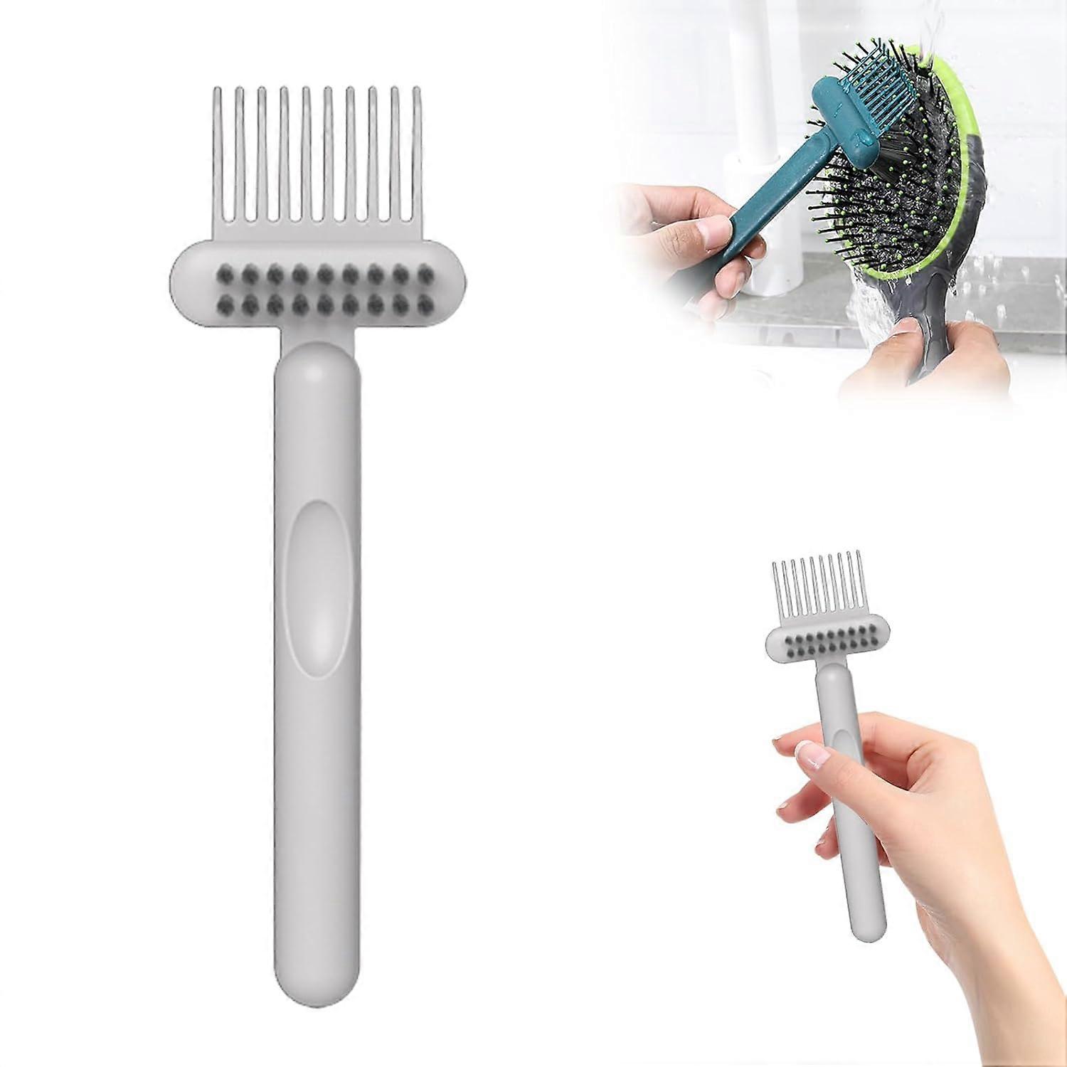 Hair Brush Cleaning Tool with Pick and Bristles, 2 in 1 Comb Cleaner for Travel, Home and Salon Use (Gray)
