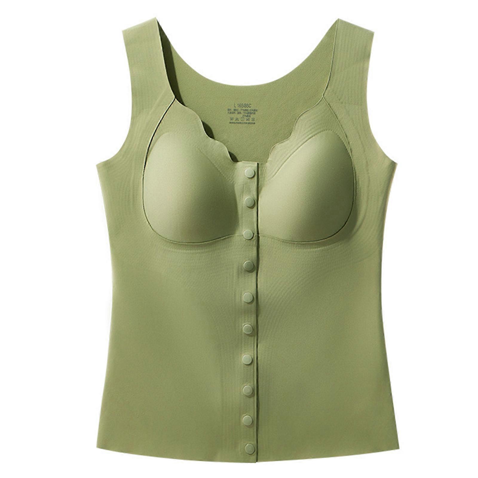 Lightweight Nylon Camisole Front Snap Closure Senior Ladies Base Layer Comfortable Winter Undershirt Home And Outdoor Use  XL Green