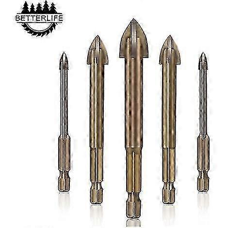 Set Of 5 Glass Tile Bits, Universal High Efficiency Drilling Tools, Multifunctional Carbide Cross Bits, Brass Tile And Concrete Drill Bits-QJWL