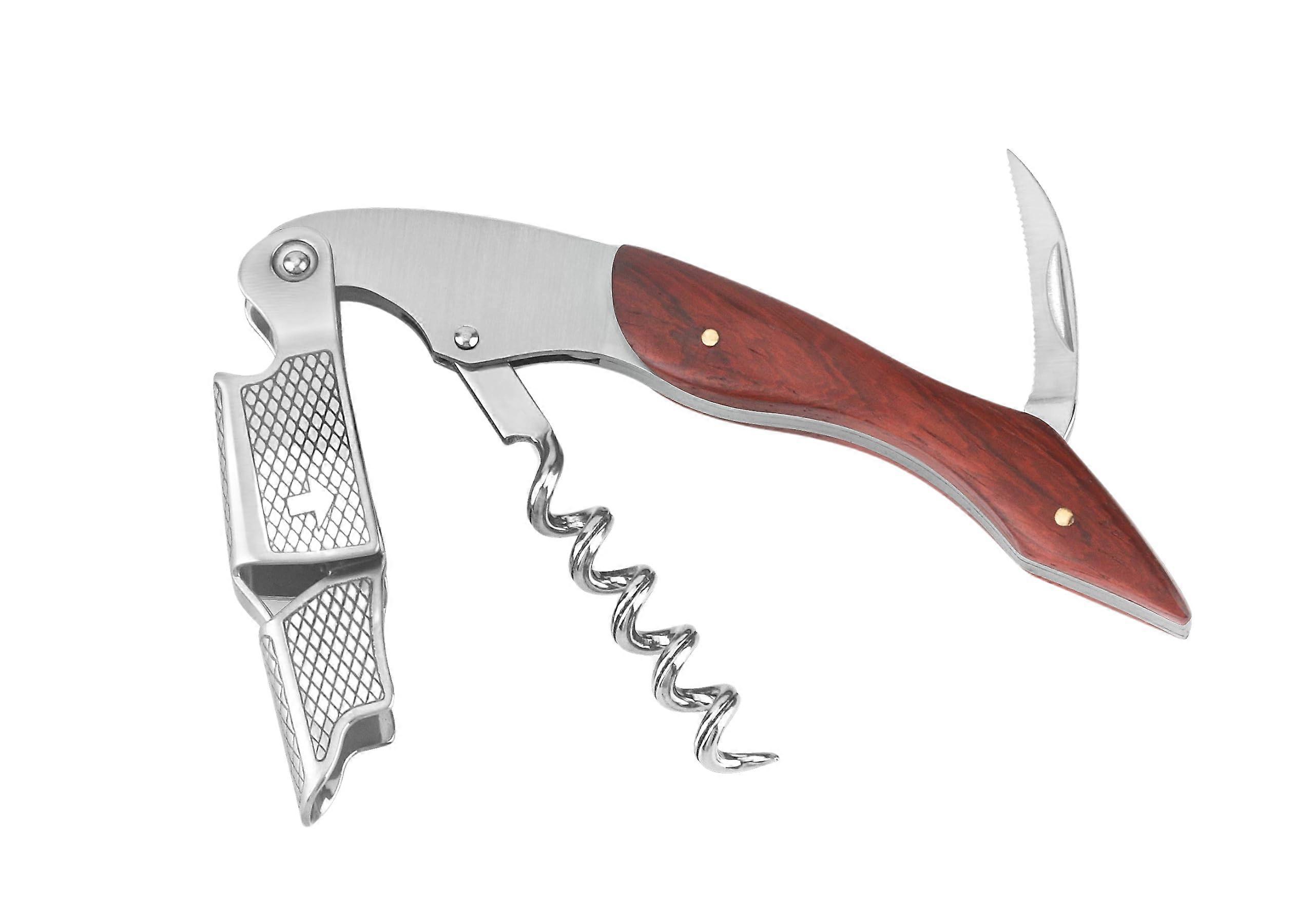 Wine Bottle Opener Set with Corkscrew, Foil Cutter & Beer Opener – Wooden Handle Sommelier Gift