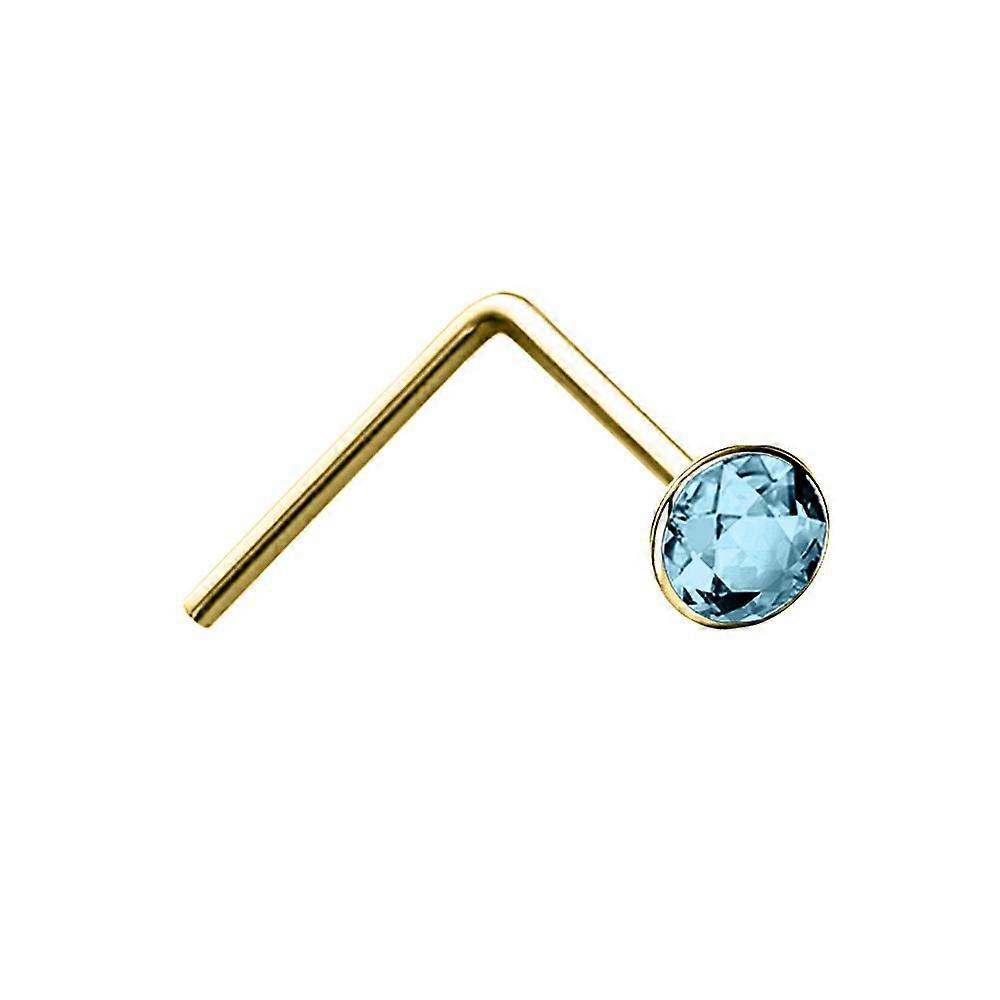 Jewelco London Ladies Solid 9ct Yellow Gold Aqua Blue Round Crystal Solitaire Nose Stud 2mm