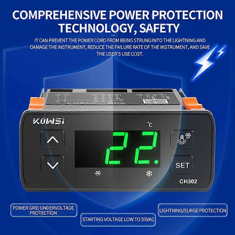 Digital Temperature Controller Thermoregulator Refrigerator Defrosting Alarm Heating Control with Dual Temp Sensor KWS-CH302