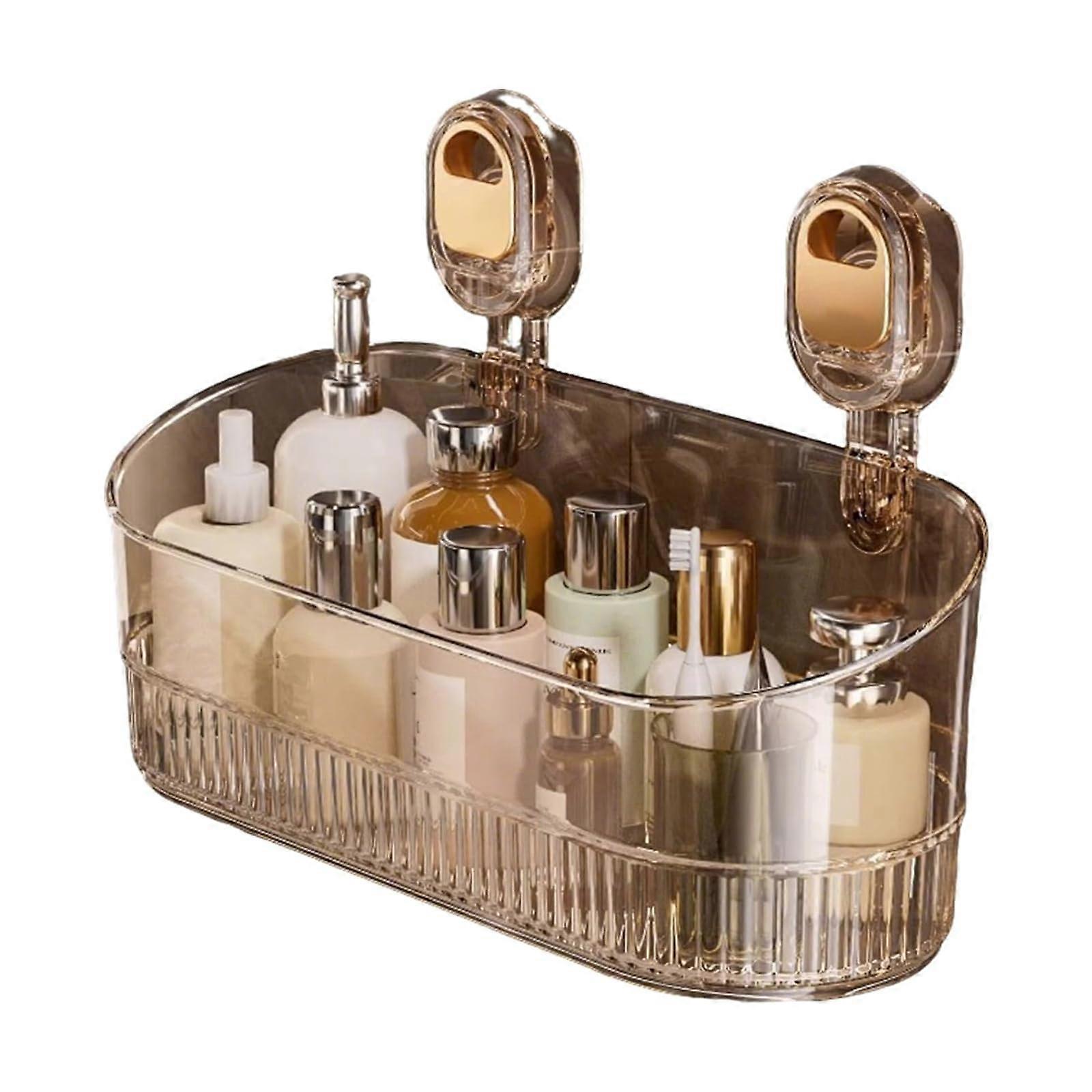 Bathroom Suction Shelf with Strong Suction Cup, No Drill Wall Mounted Shower Caddy, Brown