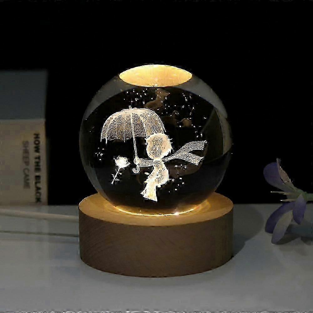 Luz Noturna LED de Cristal 3D Little Prince com Base de Madeira - Presente de 7 Cores para Crianças