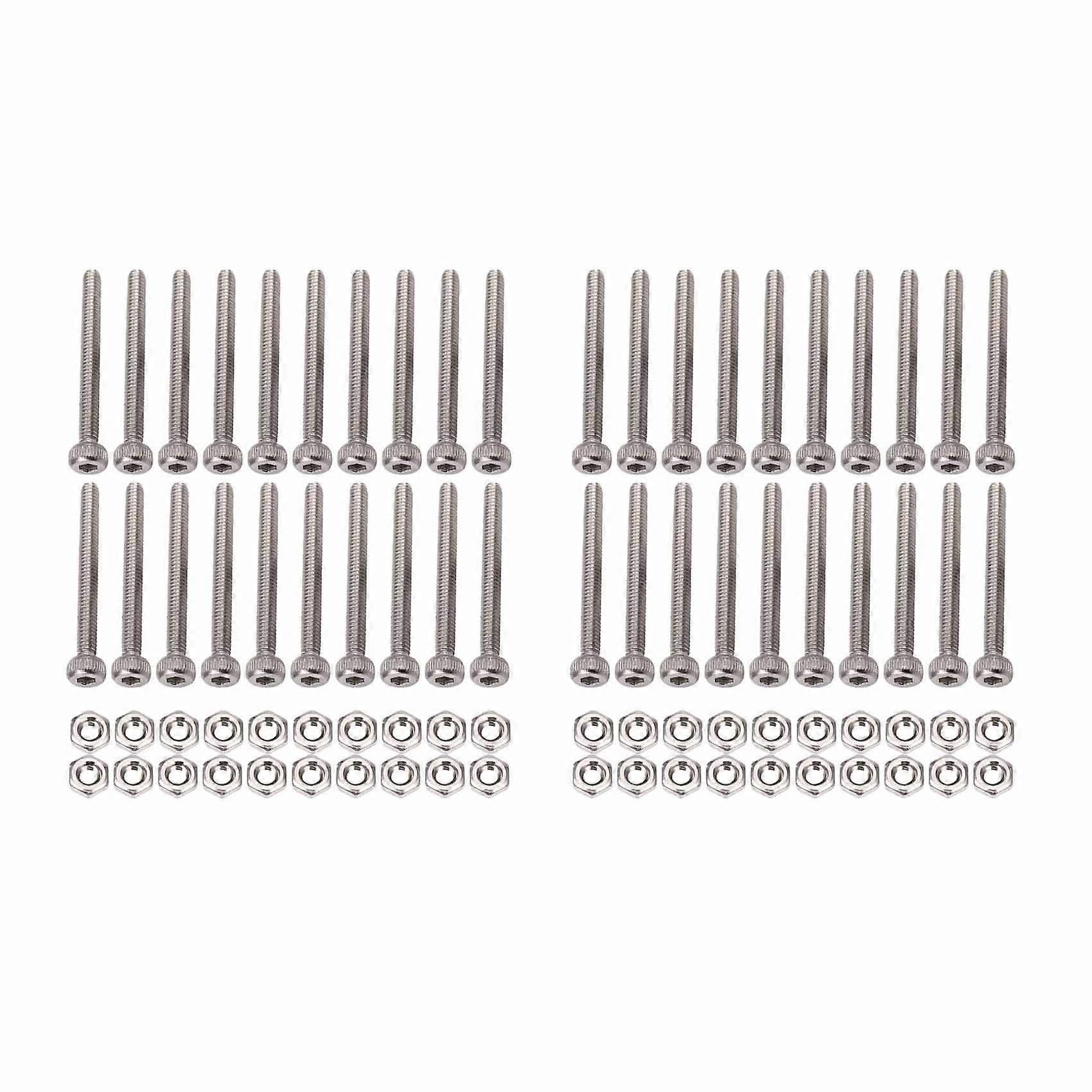 M2 x 20mm Long Hex Socket Knurled Cap Screws Bolts Nuts Set 40Pcs