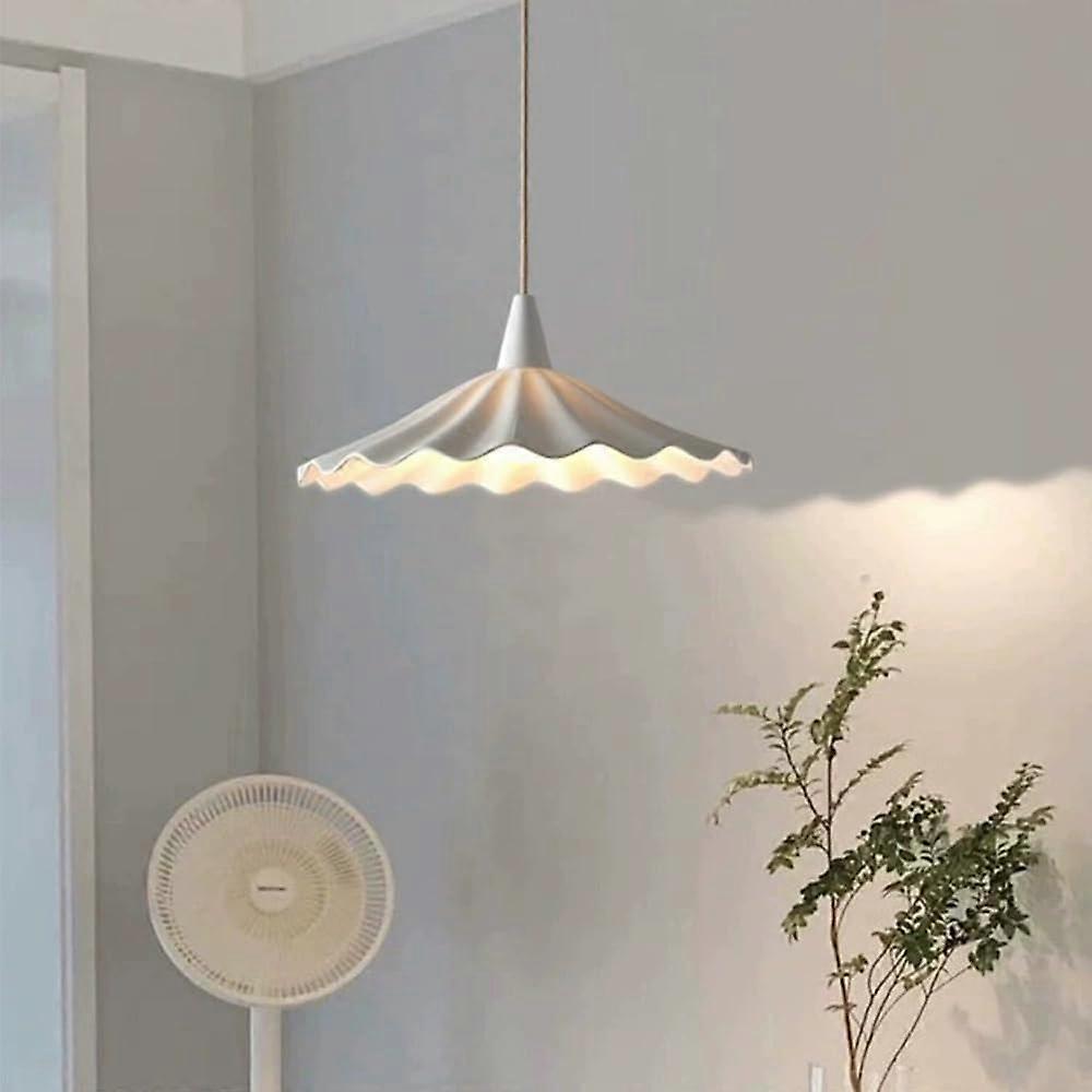 Japanese Style White Pleated Ceramic Pendant Light with Adjustable Height for Dining Room Island
