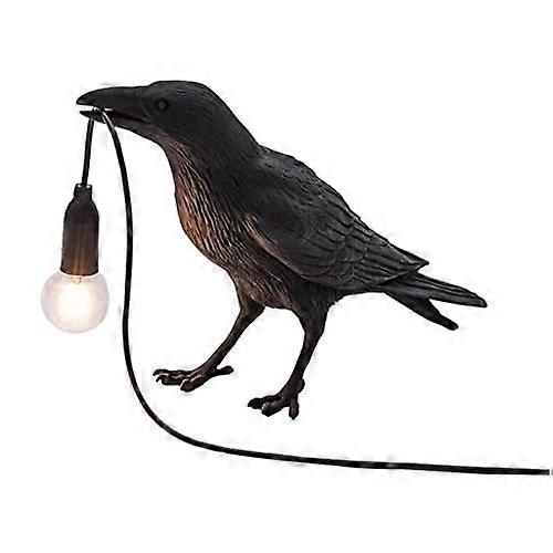 Crow Lamp with Lifelike Artistic Bird Design, Resin Table or Wall Light, USB Powered Warm Glow
