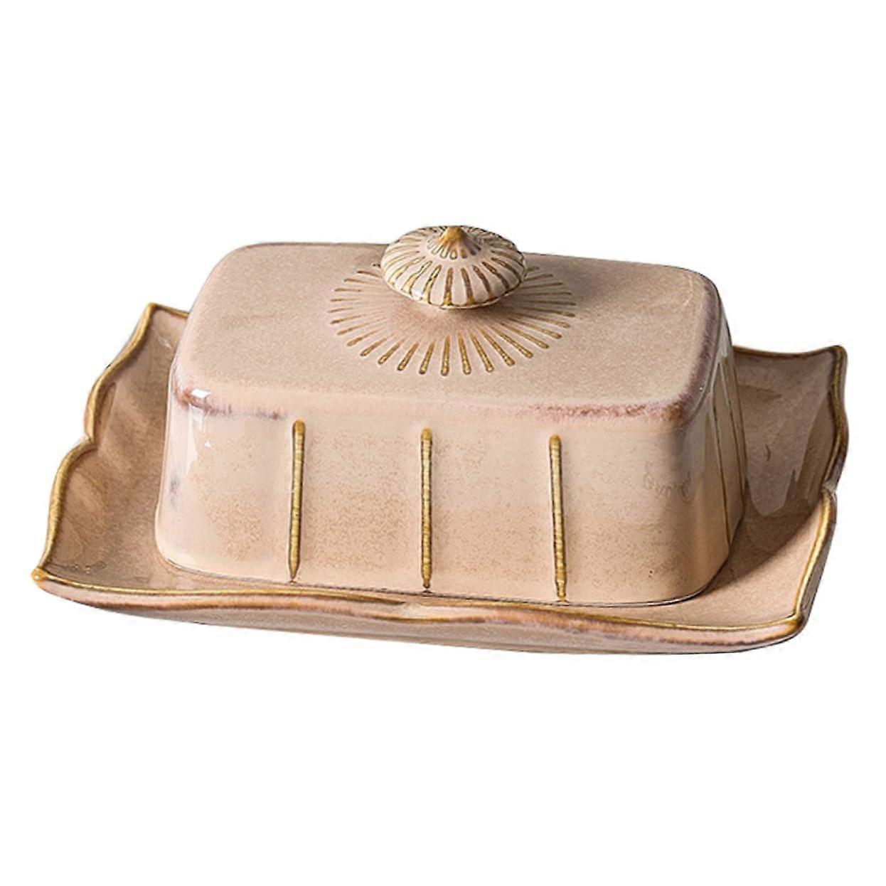 Ceramic Butter Dish with Lid Keeps Butter Fresh Elegant Porcelain Tray for Cheese and Desserts