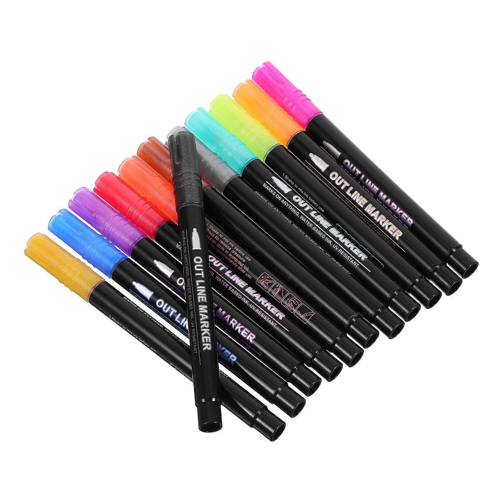 Glitter Markers Double Line Pens for Drawing 12Pcs Assorted Colors