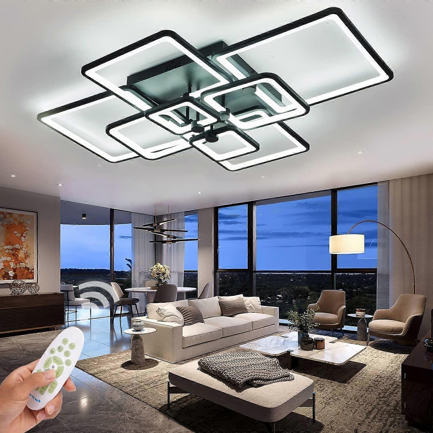 Modern LED Ceiling Light 41.7in Flush Mount Black Square Frame Dimmable with Remote for Living Room