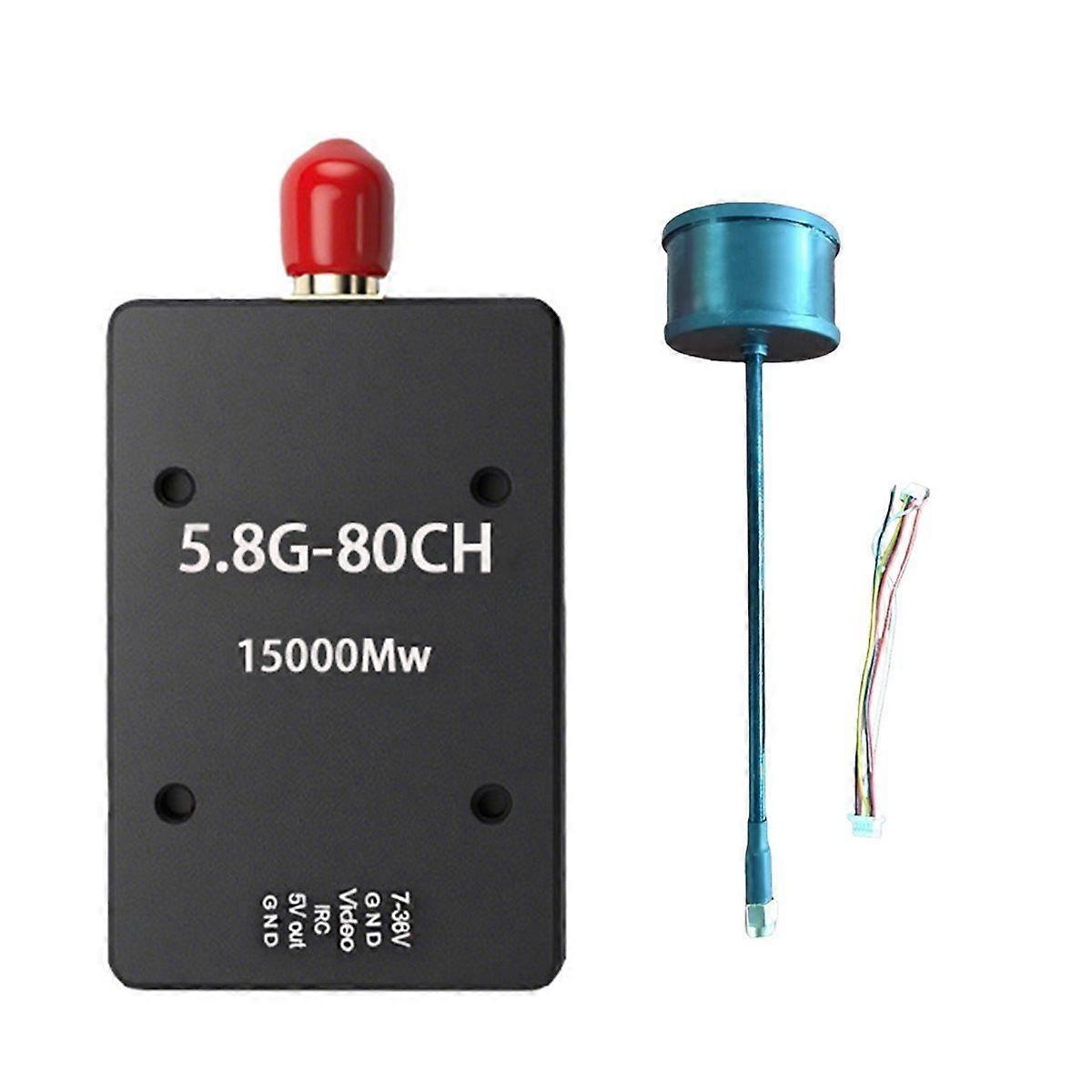 5.8G 15W VTX 80CH FPV Audio Video Transmitter DC 18V-36V 2-8S with Antenna for FPV RC Long Range Dr