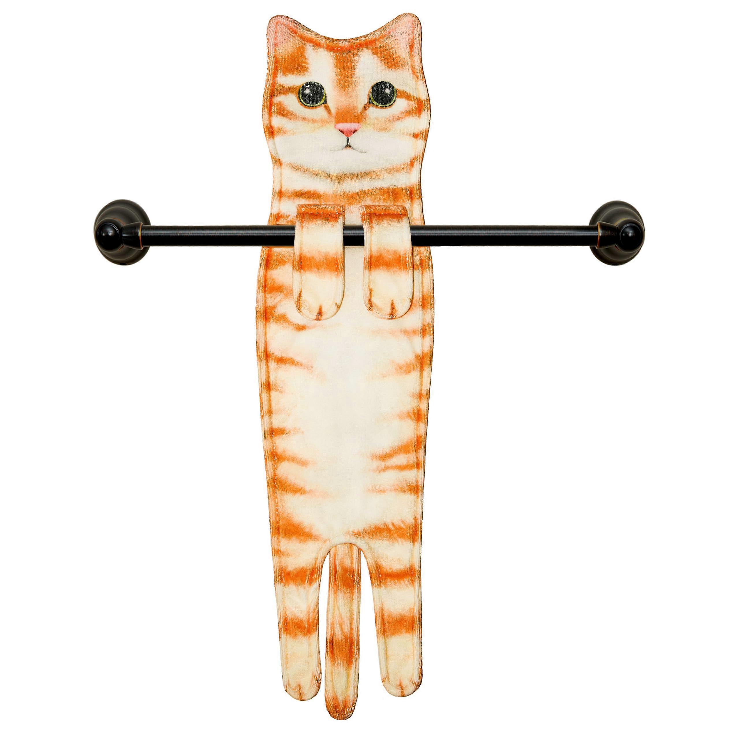 Cat Hand Towel with Unique Cat Face, QuickDry Absorbent Fabric for Kitchen and Bathroom, Orange