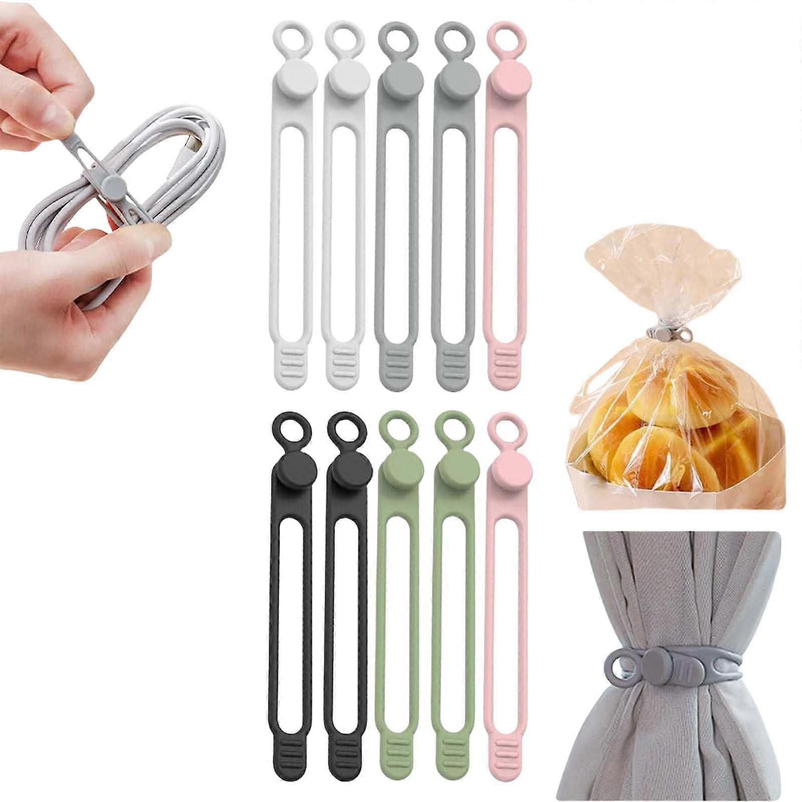 Cable Organizer Silicone Cable Ties Reusable Adjustable Cord Management for Electronics Travel 5PCS