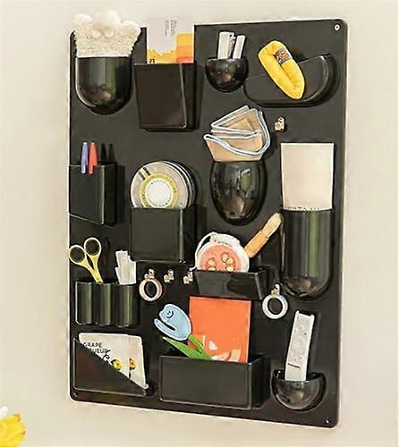 Wall Mounted MultiGrid Storage Rack for Desktop Use, SpaceSaving Hanging Shelf Organizer Black