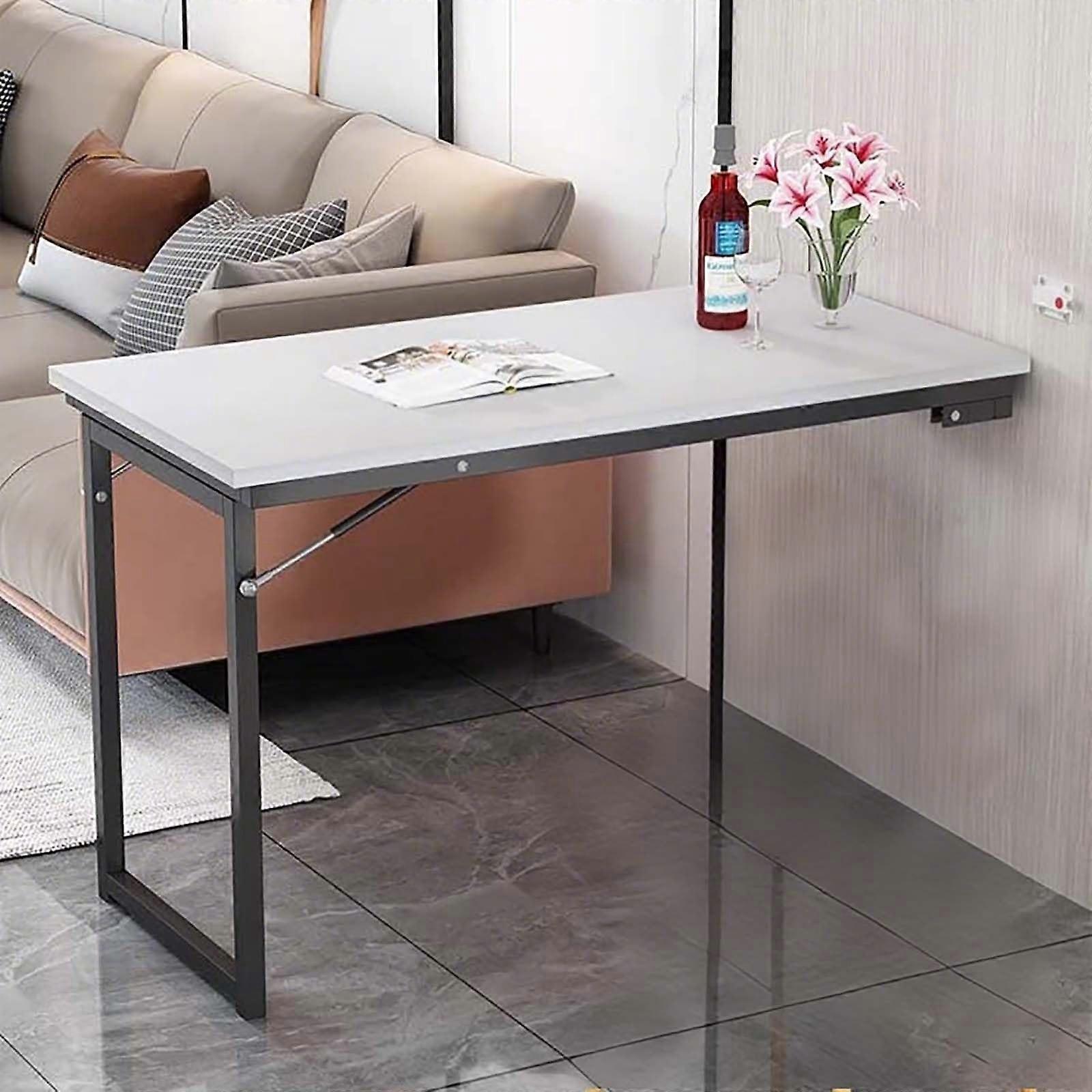 Wall Mounted Folding Table 100x50cm Space Saving Fold Down Desk for Small Home Office White