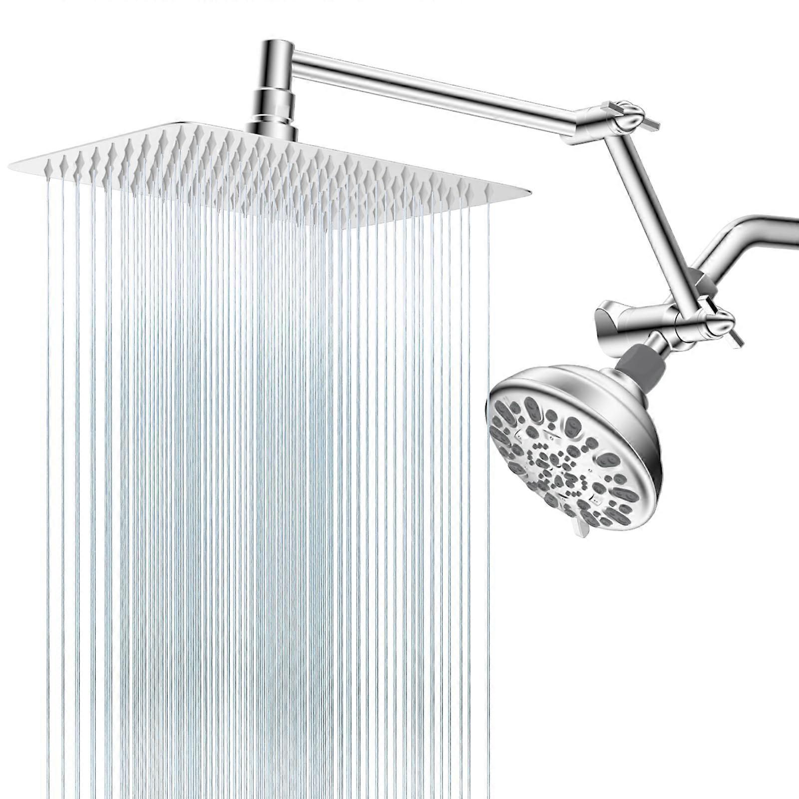 Dual Shower Head Combo 10'  Pressure Rainfall with Handheld, 7 Spray Modes, Adjustable Arm, Chrome