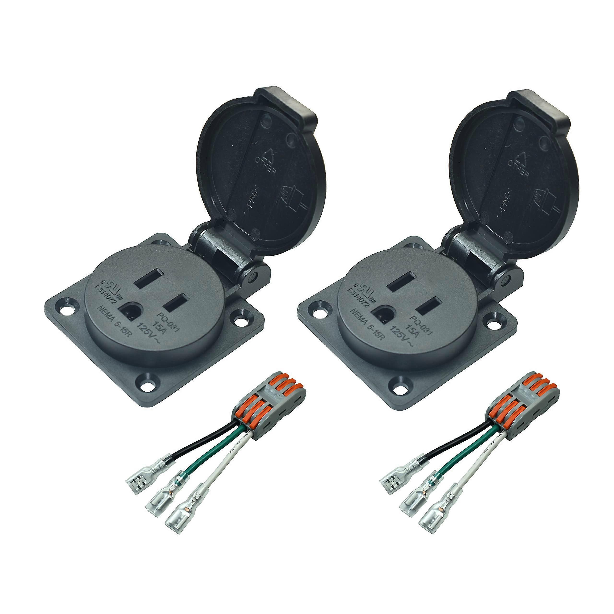 Waterproof Power Outlet NEMA 515R Socket IP44 Dustproof Panel Mount UL Certified 15A 125V 2Pack