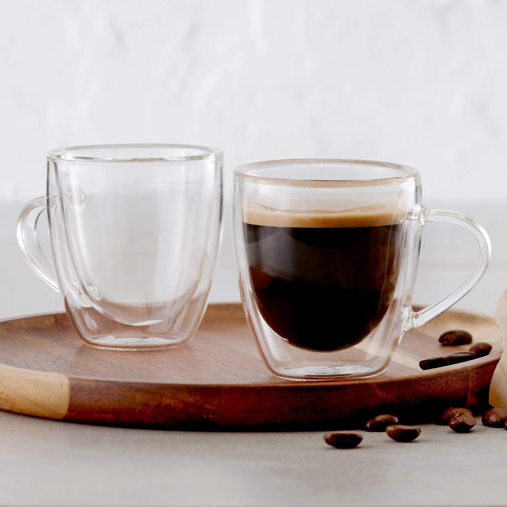 Double Wall Borosilicate Glass Coffee Cups Set of 4, 75ml, Insulated Espresso Latte Tea Mugs