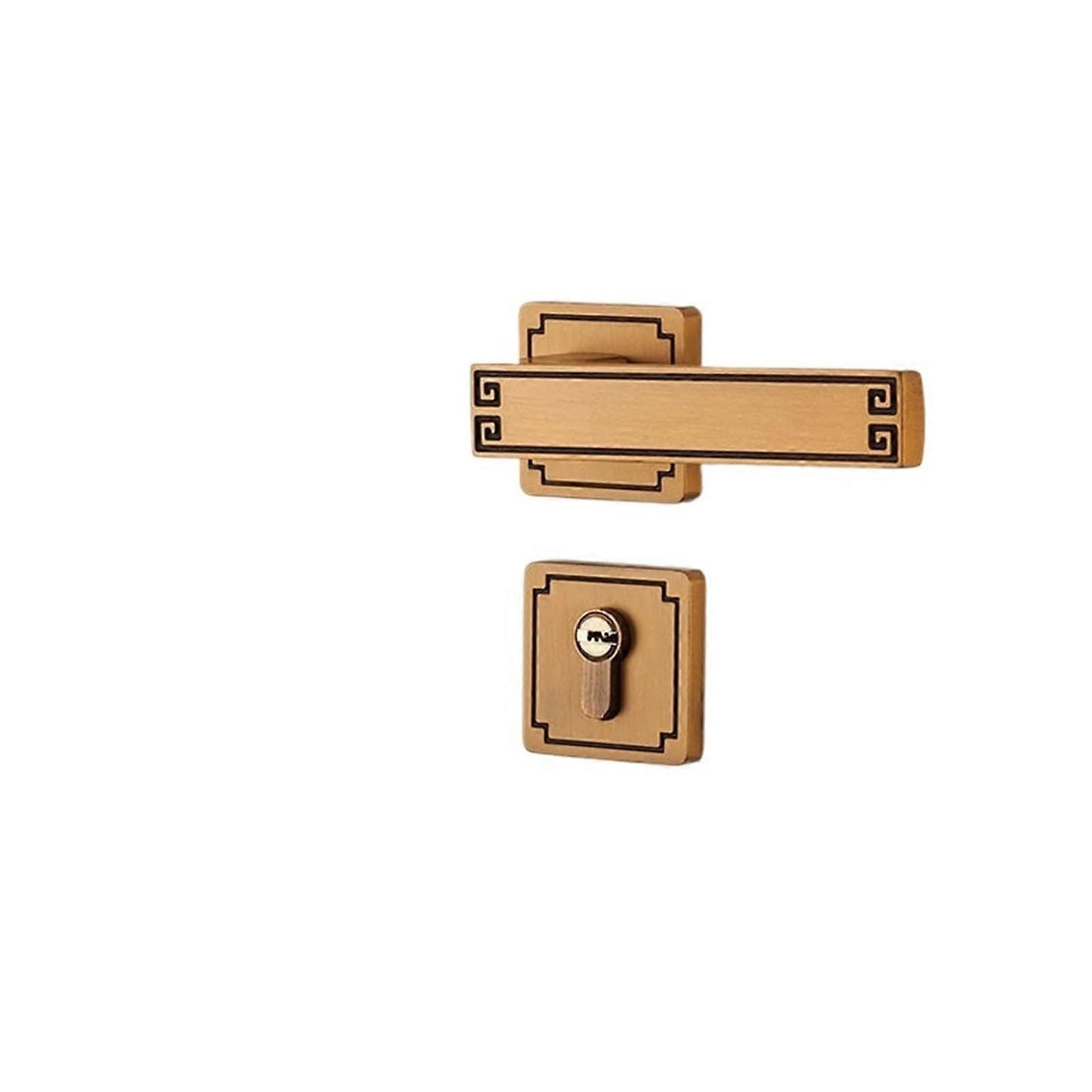 Yellow Bronze Silent Bedroom Door Lock with Magnetic Ergonomic Lever for Wooden Interior Doors