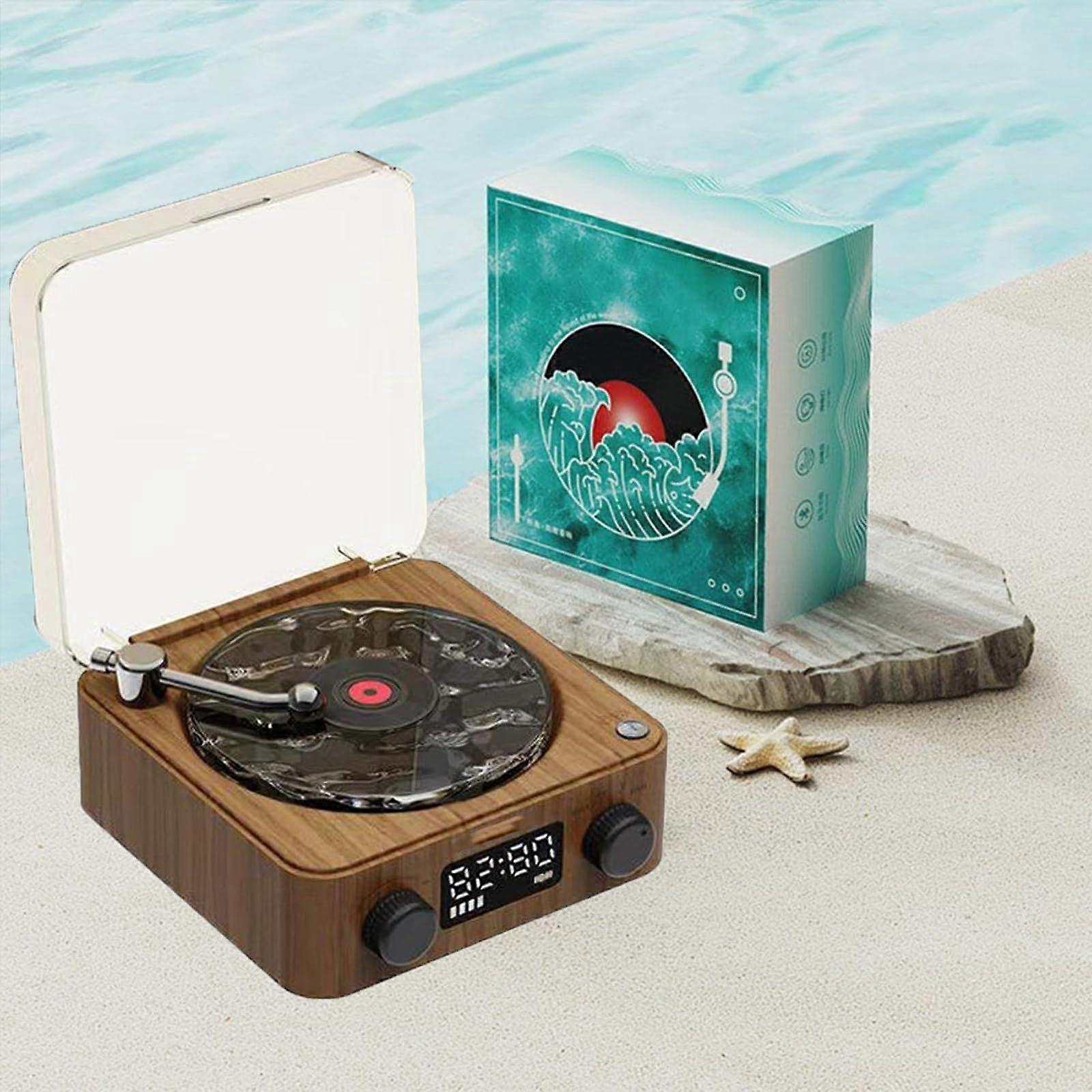 Bluetooth Vinyl Record Player Speaker with 360 Stereo Sound, Ambient Lights, Wooden Vintage Turntable
