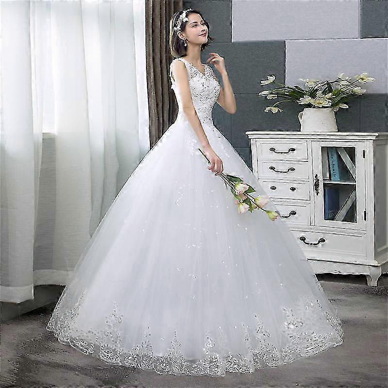 V-neck Wedding Dresses Simple Off White Sequined Wedding Gown 2025