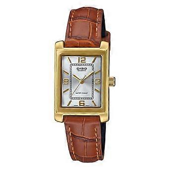 Casio Standard Analog Brown Lederarmband Silberfarbenes Zifferblatt Quarz LTP-1234GLL-7A Damenuhr