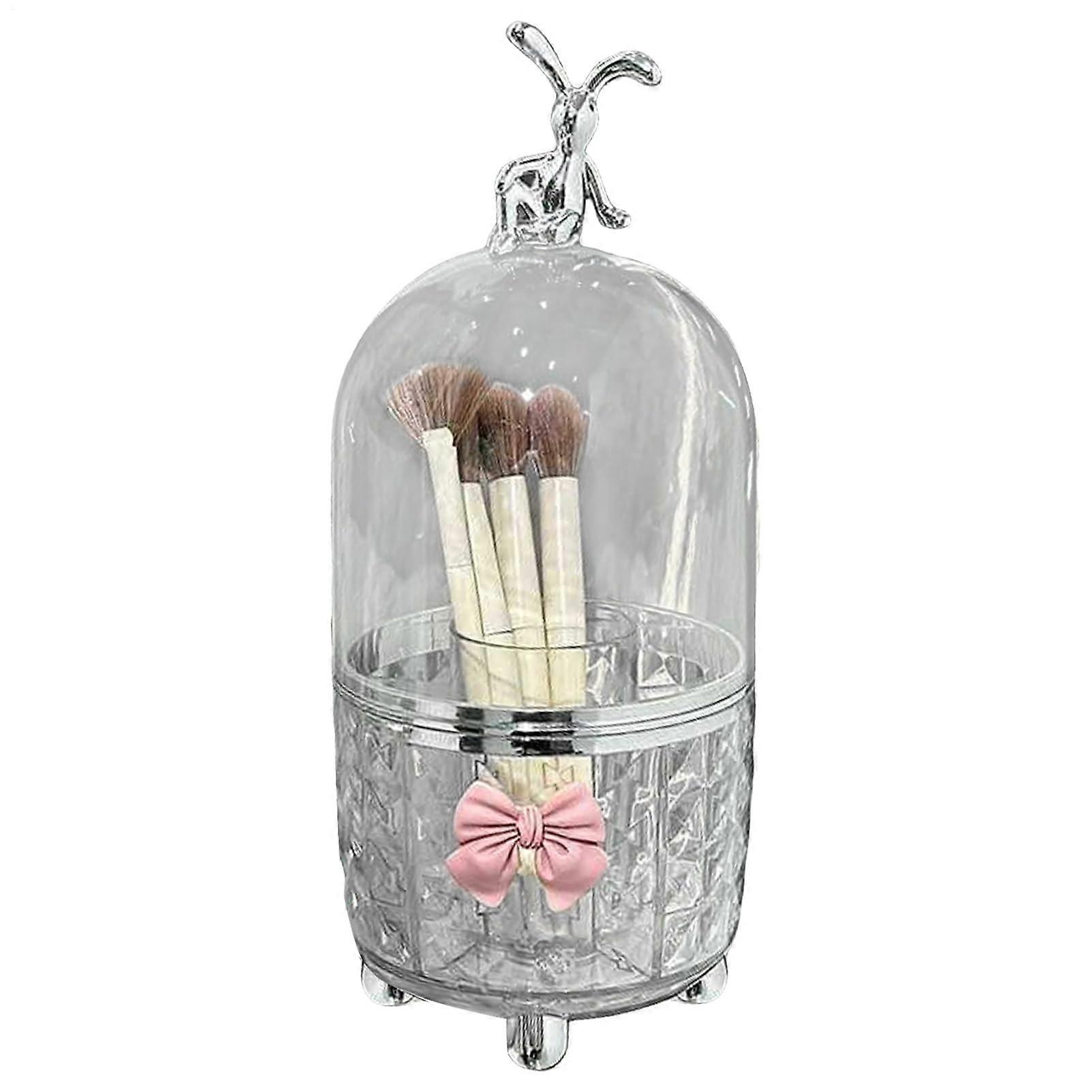 Makeup Brush Holder with Lid, Dustproof Waterproof 360° Rotating 6Compartment Organizer Cup
