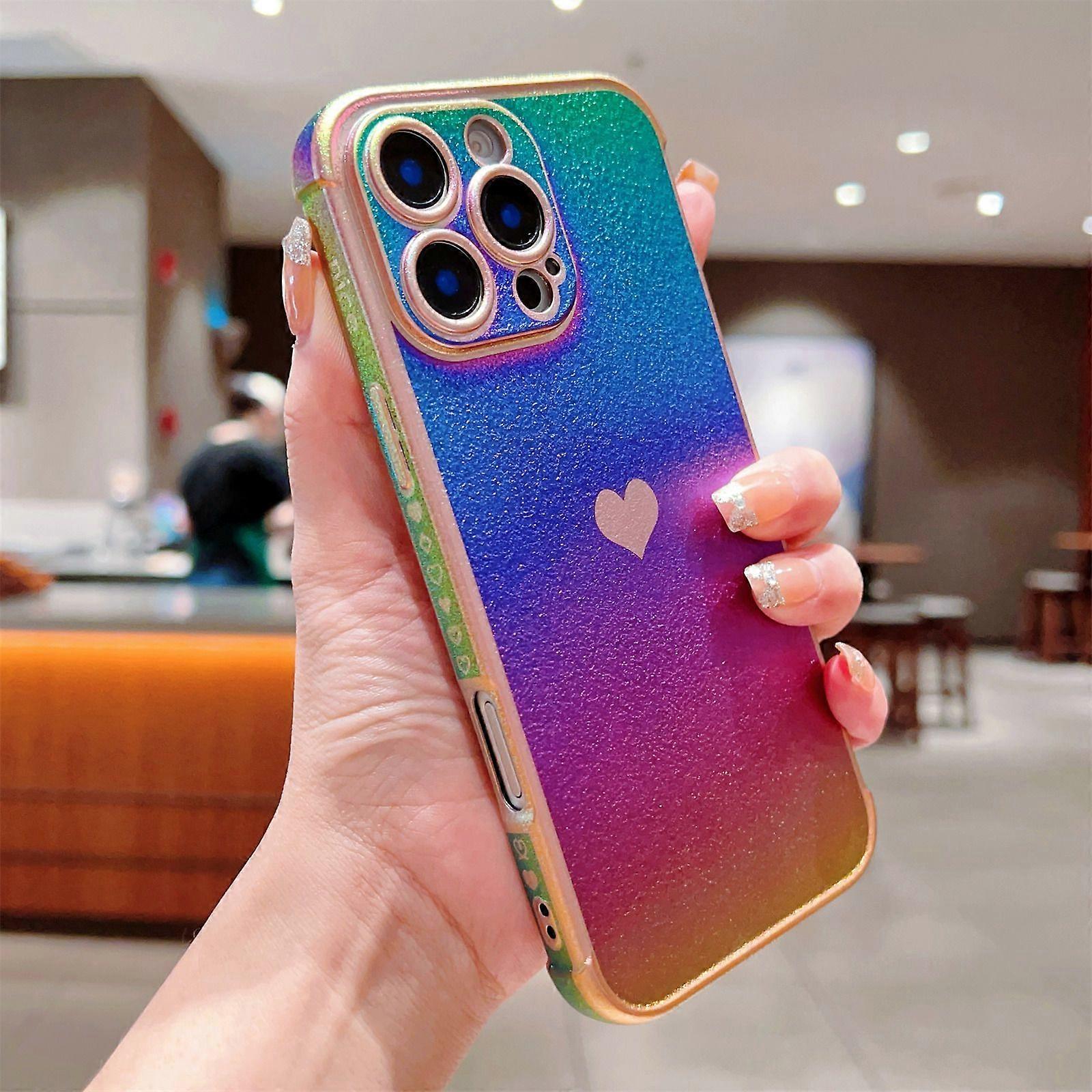 For iPhone 16 Pro Case Dazzling Design Electroplating Heart Pattern TPU Phone Cover