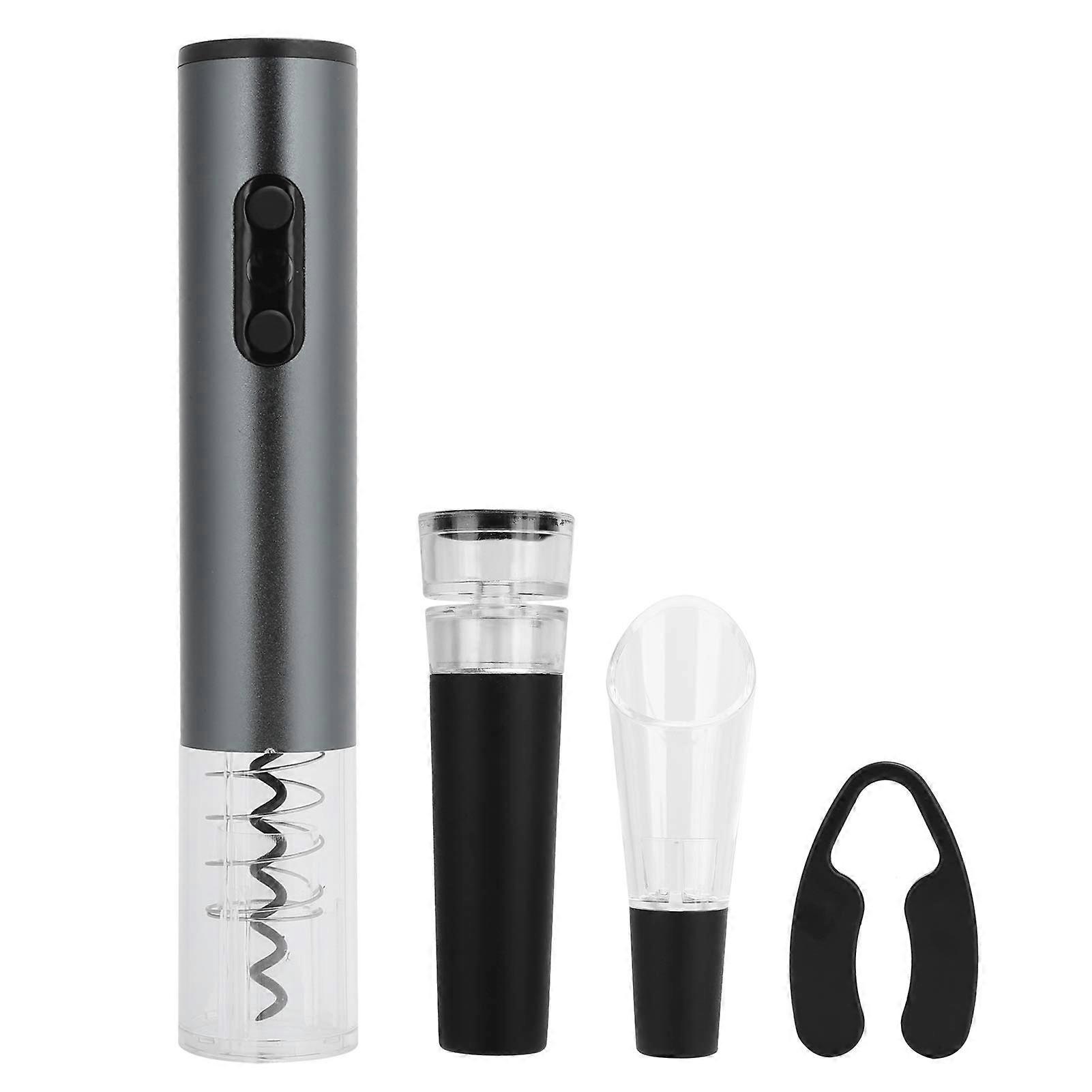 Electric Wine Opener Automatic Corkscrew with Foil Cutter and Vacuum Stopper Silver