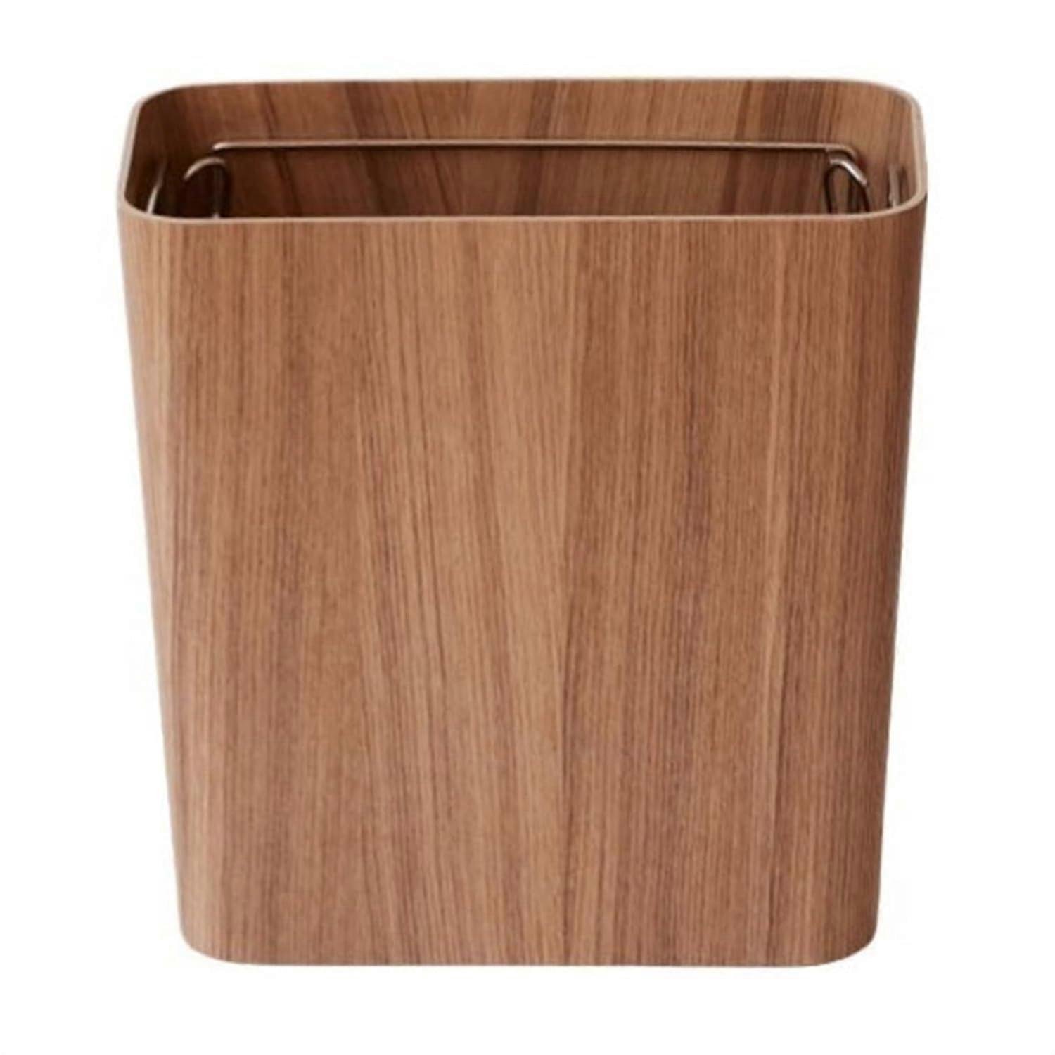 11L Slim Wooden Trash Can with Bag Hooks, Rustic Farmhouse Rectangular Garbage Bin for Bathroom