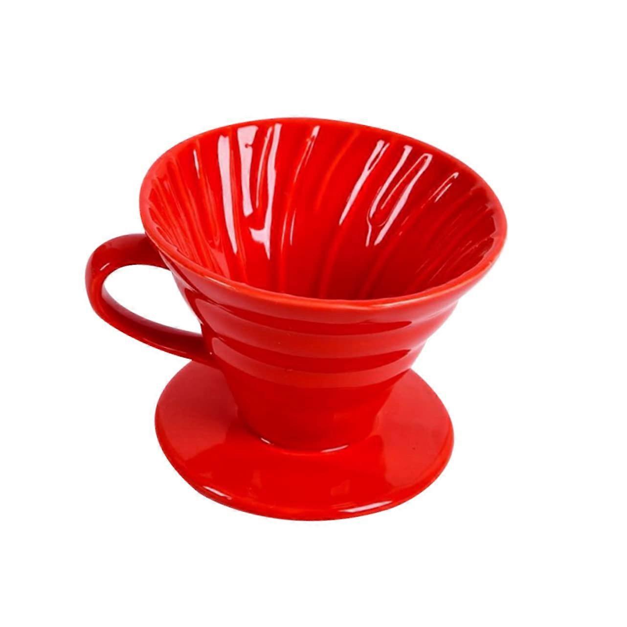 Ceramic Coffee Dripper with Reusable Filter for One Cup, Handmade Red Pour Over Brewer