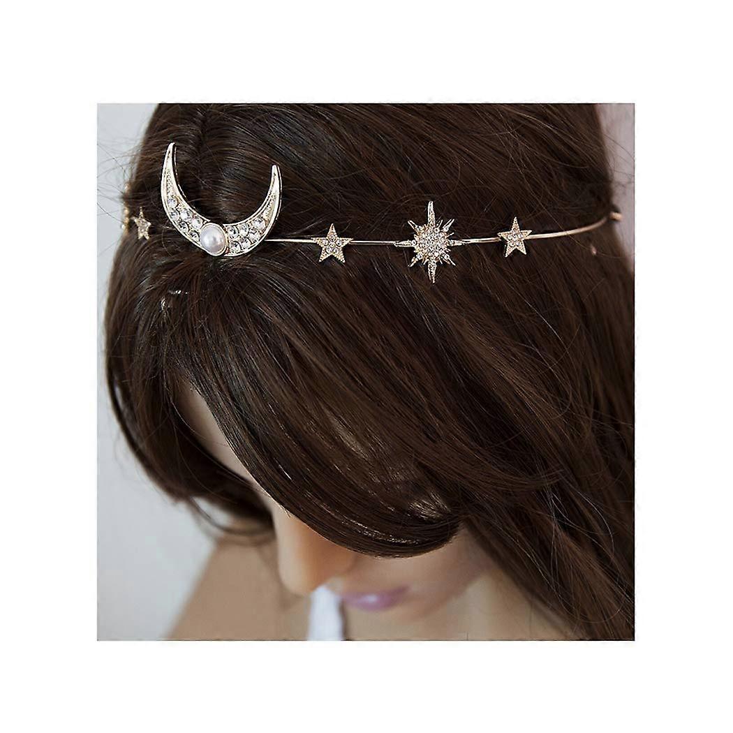 Gold Star Headband with Vintage Crescent Design Adjustable Fit for