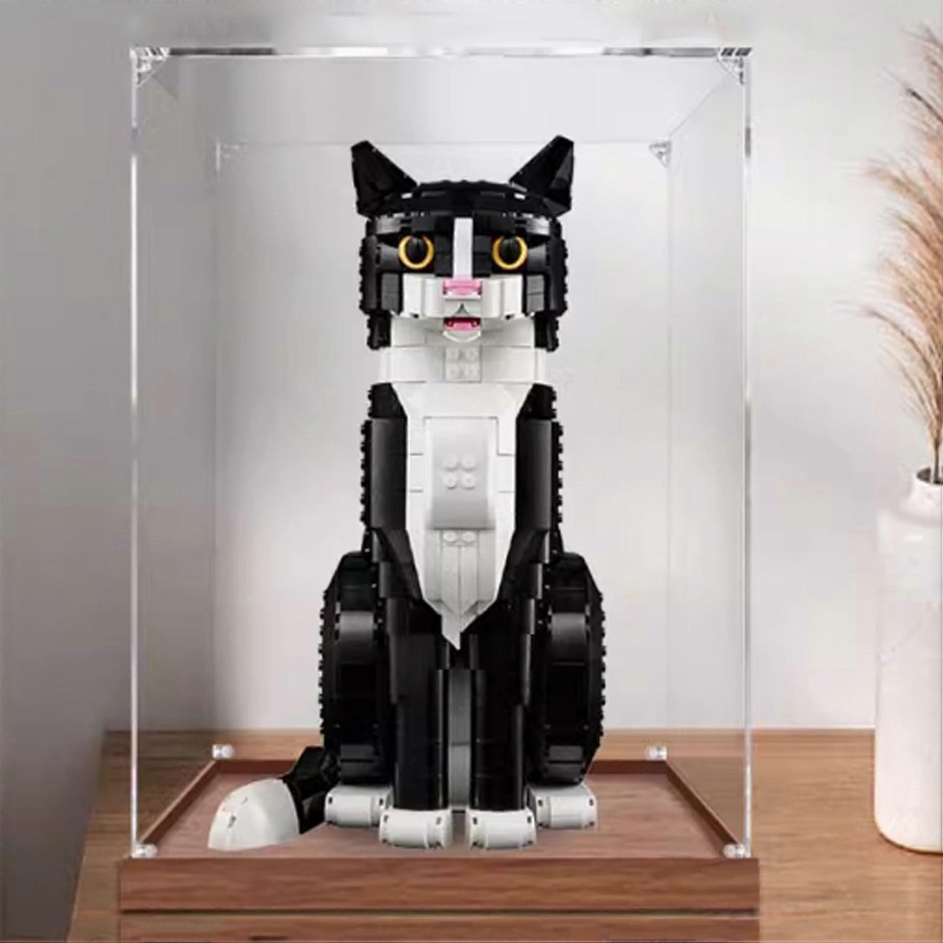 Acrylic Display Case for  21349 Cat, Dustproof Transparent Box with Thick Stable Base