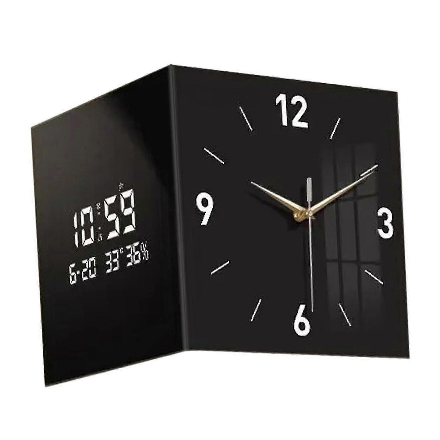 Corner Clock Minimalist Double Sided Wall Clock for Office Farmhouse Kitchen