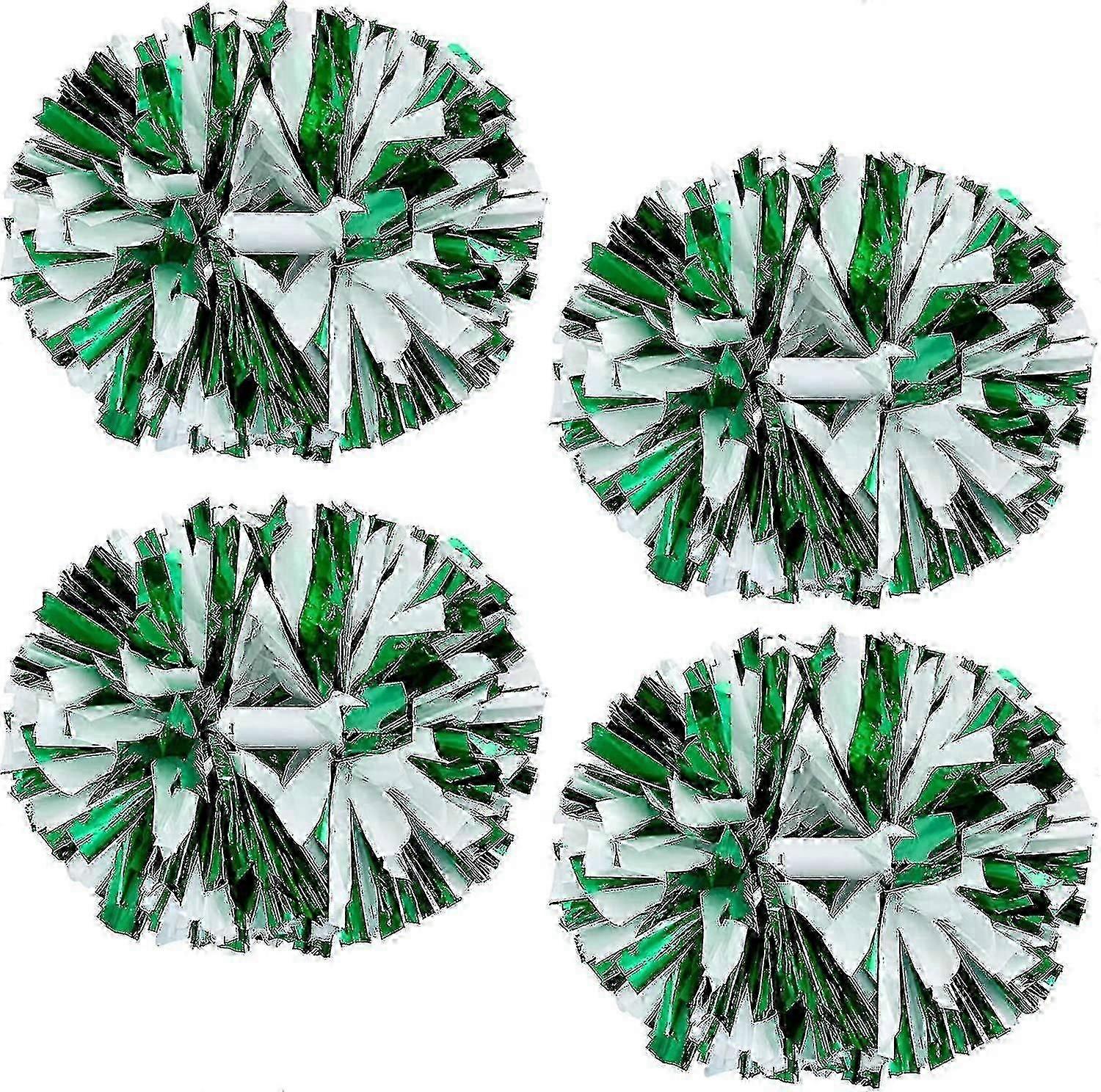 4 pompon da cheerleader verdi e bianchi per donne