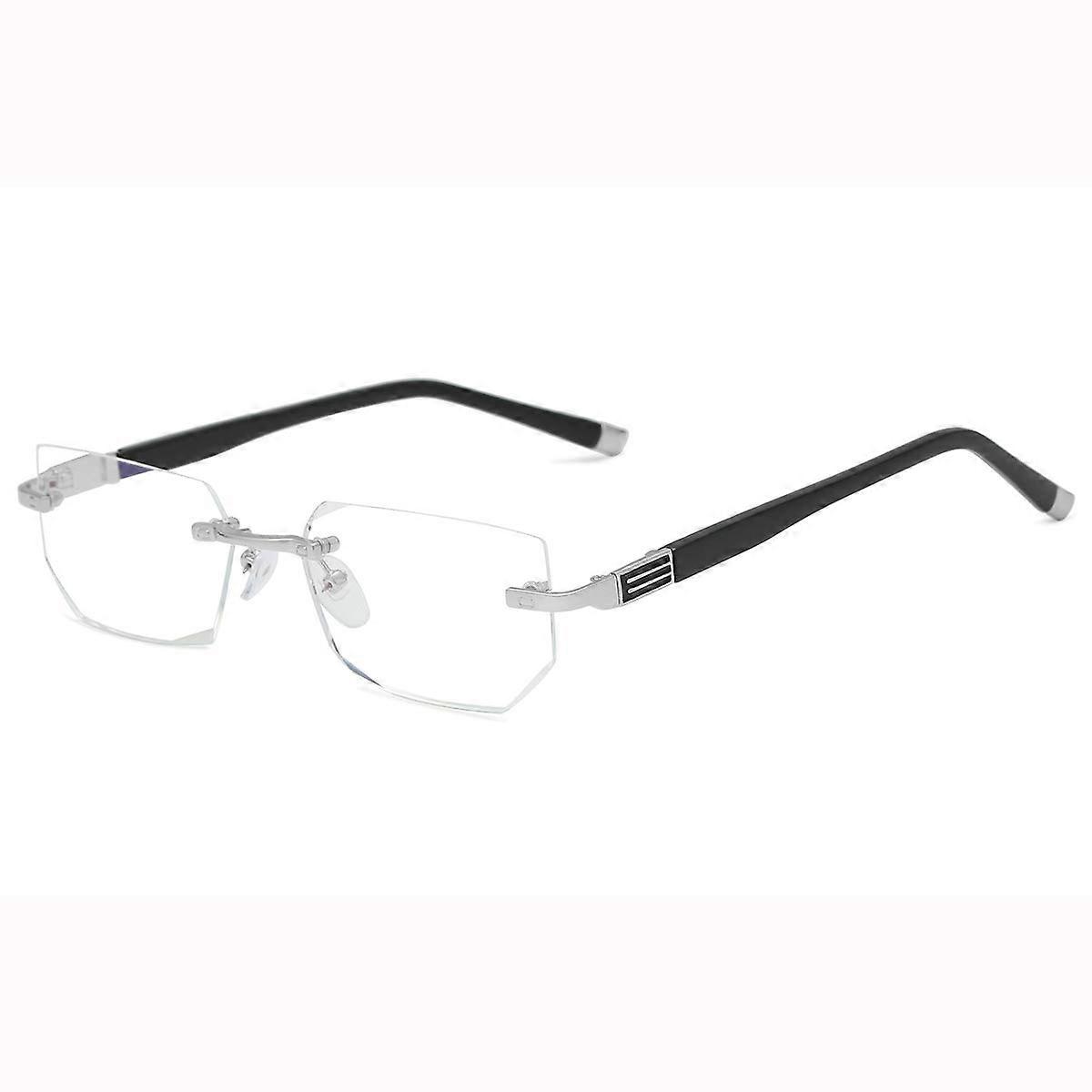 Silver Rimless Reading Glasses +3.00 Blue Light Blocking Vintage Design for Computer Use