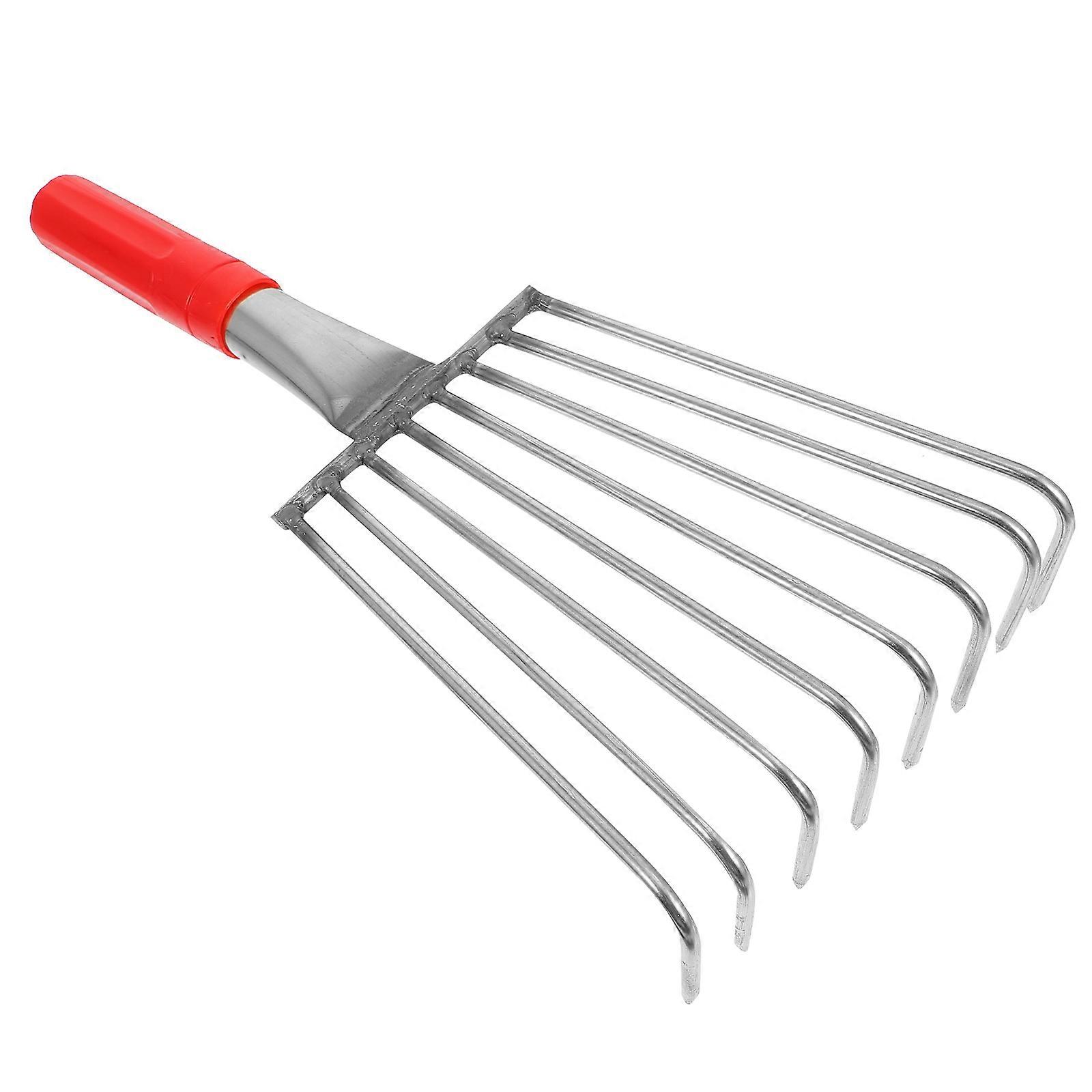 Red Hand Rake with Handle for Gardening Practical 8 Tine Claw Digging Tool