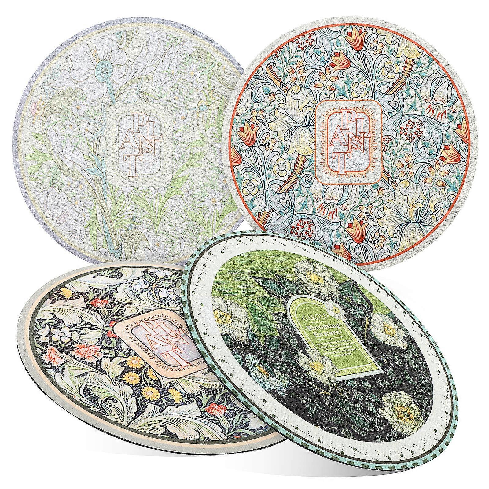 Retro Printed Diatomaceous Earth Placemats for Dining Table 8Pcs Set