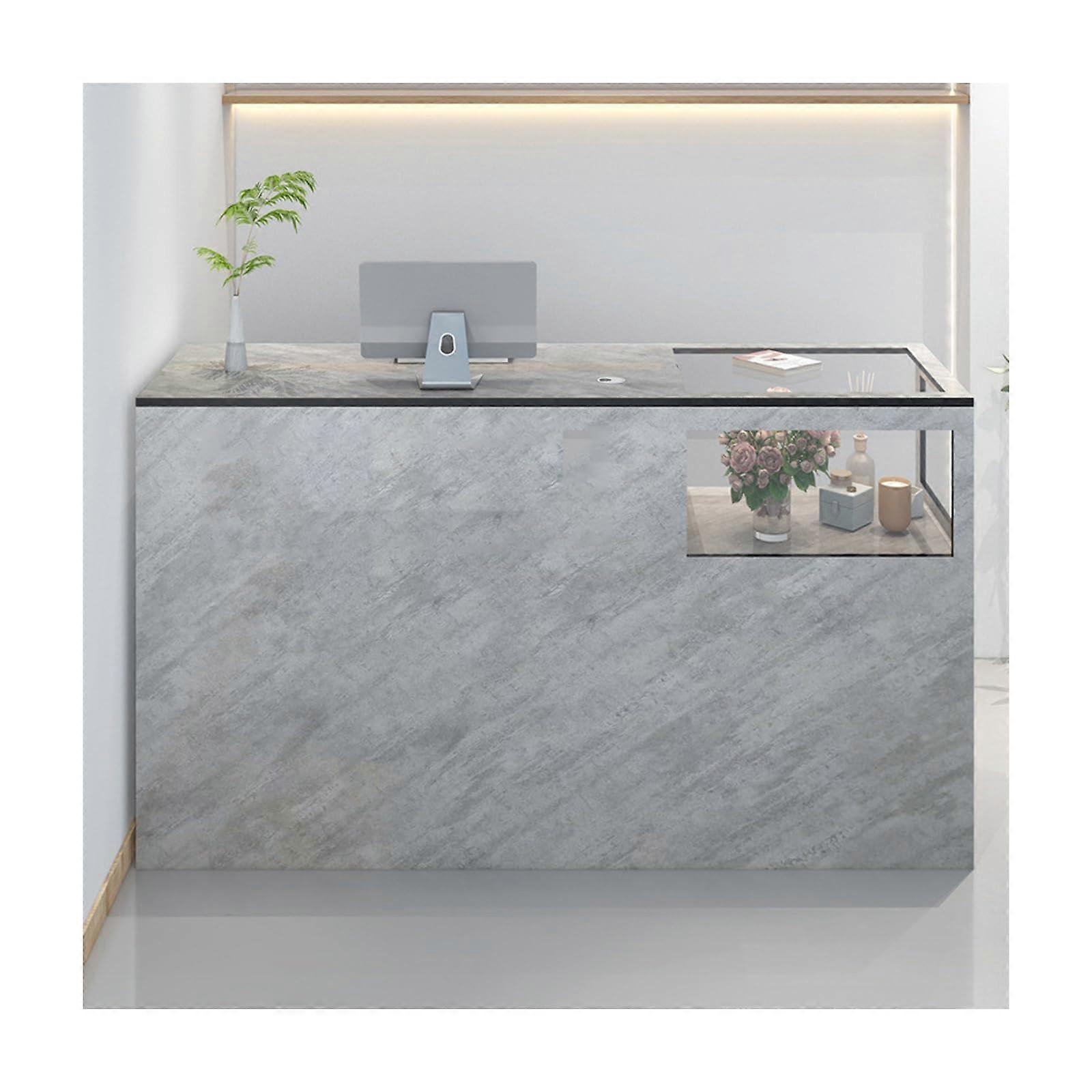 Reception Desk with Lockable Drawer, Gray Stone Office Counter, Left Side 100cm, Easy Install