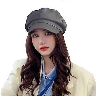 Béret d'hiver en maille pour femme, bonnet souple style gavroche en cuir, idéal pour les temps froids. Chapeau béret/chapeau de peintre/chauffeur de taxi.