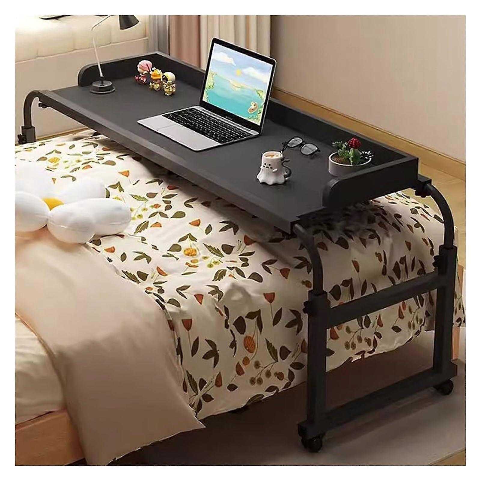 Adjustable Overbed Table on Wheels for Laptop and Computer Use, Black Height Adjustable Desk
