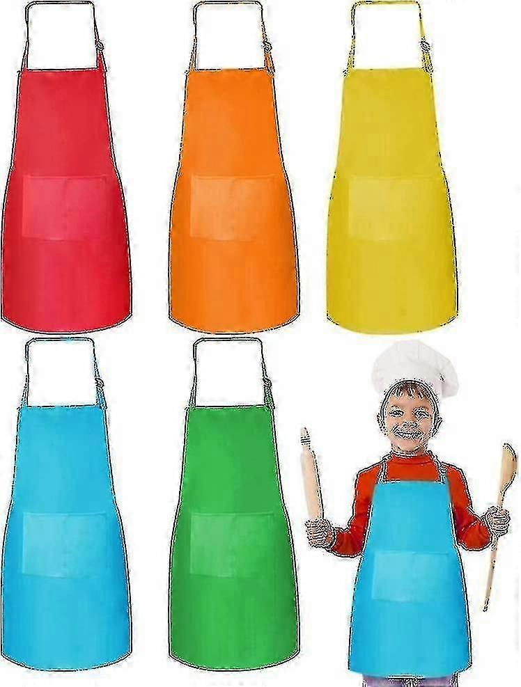 Children's cooking aprons, 5-piece set, adjustable, multi-colored with practical pockets