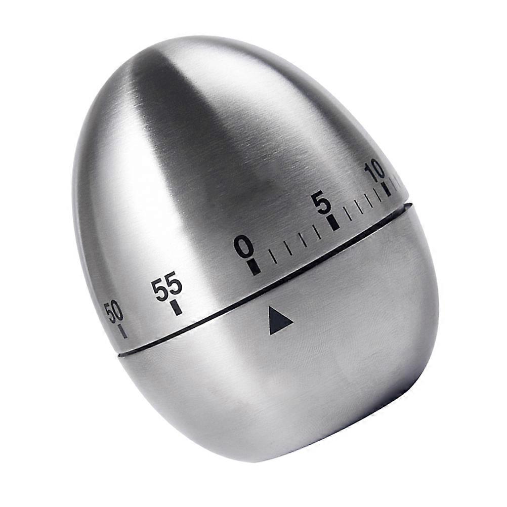 Stainless Steel Creative Mechanical Rotate Timer Egg Shape Manual Countdown Timer Household Cooking Kitchen Reminder (Silver)