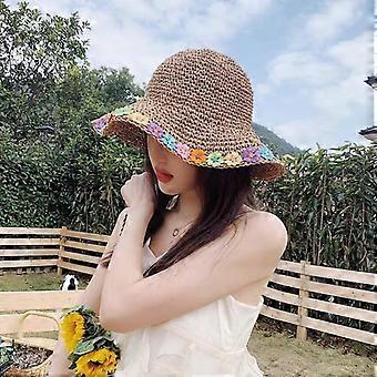 Women Summer New Hats Straw Women Sun Hat with Flowers Lady Summer Hat Wave Brim Bucket Cap Female Straw Hats Beach Panama